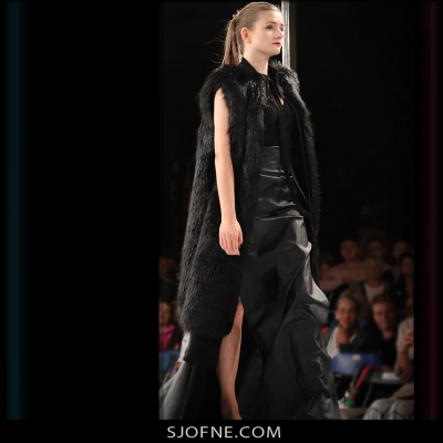 Długie czarne futro suknia z trenem Sjofne -